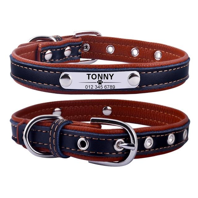 Leather Dog Collar With Personalised Engraved Nameplate Pet Collars & Harnesses BestPet Brown XS 22-28cm