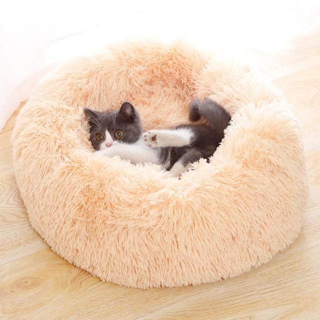 Soft and Fluffy Plush Calming Pet Bed With Removable Cover Dog Beds BestPet Apricot Small 50CM