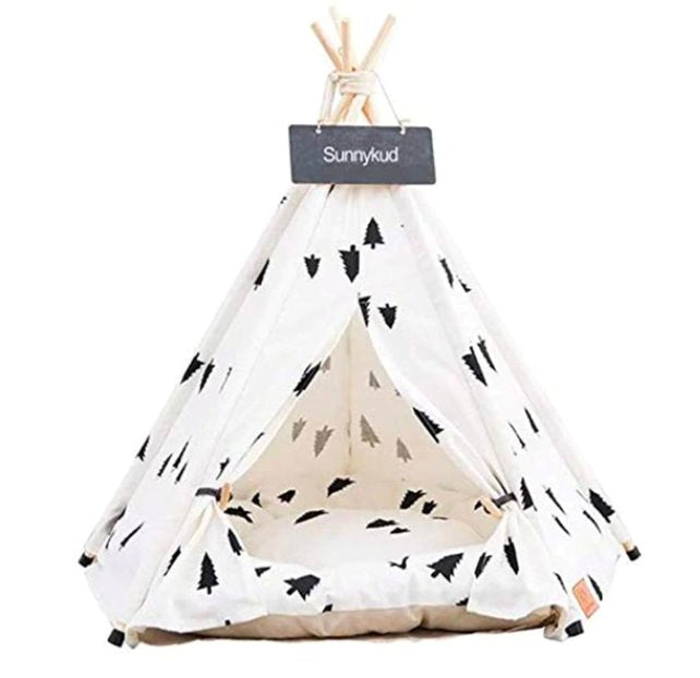TeePee Tent Pet Bed - 7 Designs! Dog Beds BestPet White With Trees Small