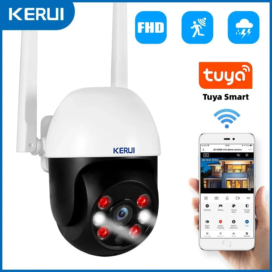 KERUI 3MP 5MP PTZ WiFi IP Wireless Camera Tuya Smart Outdoor Home Security 4X Digital Zoom Dome Camera CCTV Video Surveillance KERUI Official Store 