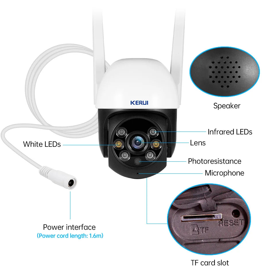 KERUI 3MP 5MP PTZ WiFi IP Wireless Camera Tuya Smart Outdoor Home Security 4X Digital Zoom Dome Camera CCTV Video Surveillance KERUI Official Store 