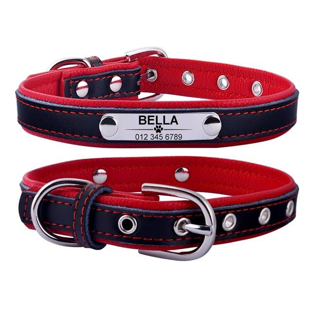 Leather Dog Collar With Personalised Engraved Nameplate Pet Collars &amp; Harnesses BestPet Red XS 22-28cm 