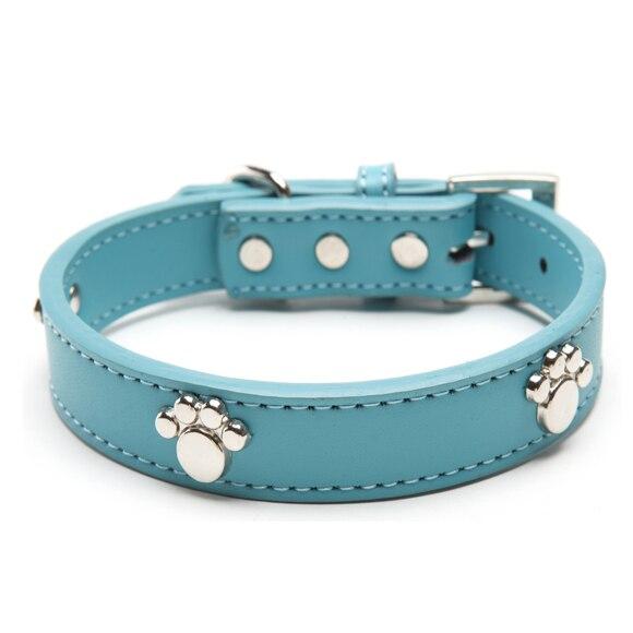 Leather Pet Collar Paw Style Pet Collars &amp; Harnesses BestPet Blue Small 