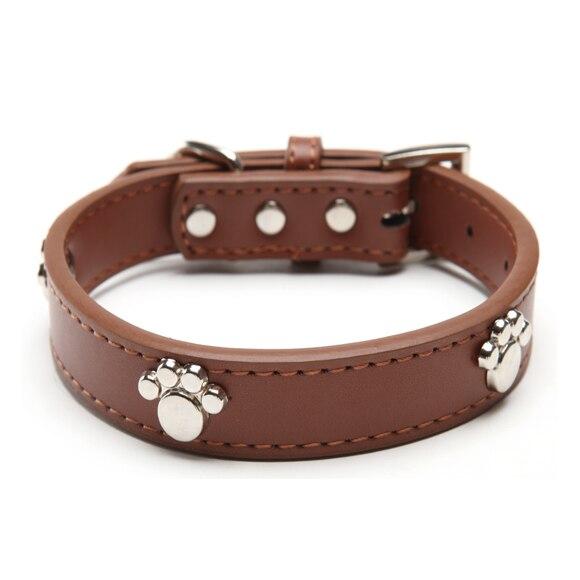 Leather Pet Collar Paw Style Pet Collars &amp; Harnesses BestPet Brown Small 