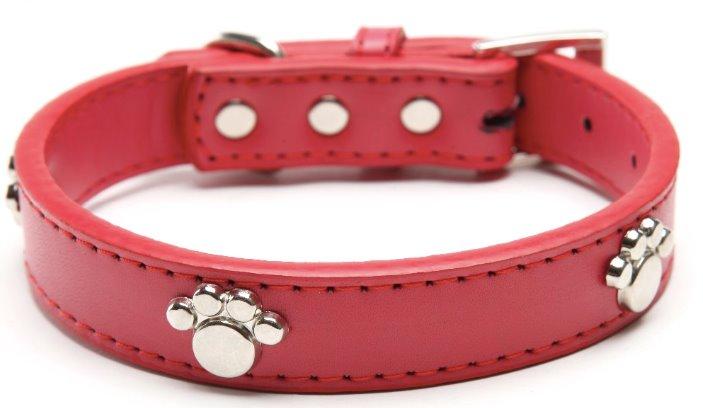 Leather Pet Collar Paw Style Pet Collars &amp; Harnesses BestPet Red Small 