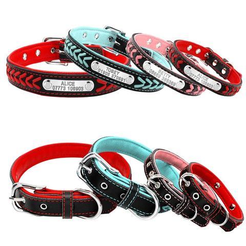 Leather Pet Collar With Personalised Engraved Nameplate Pet Collars & Harnesses BestPet 