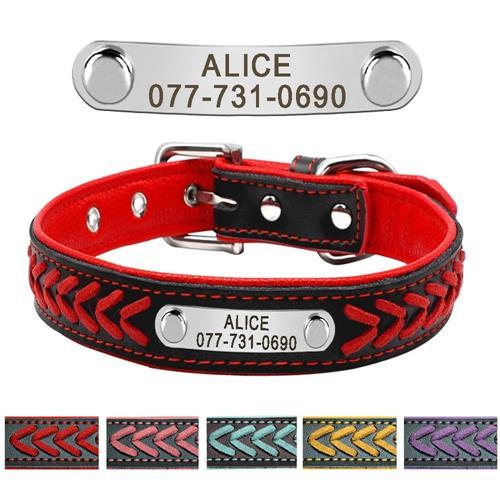 Leather Pet Collar With Personalised Engraved Nameplate Pet Collars &amp; Harnesses BestPet Red X Small 