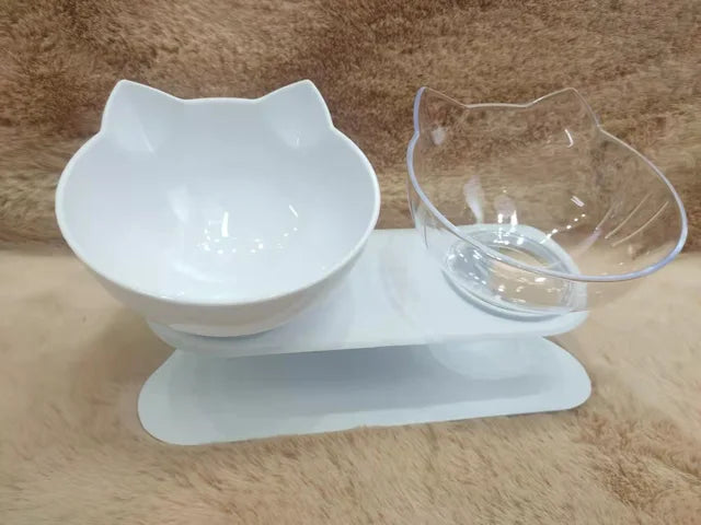Non-Slip Double Cat Bowls Pet Bowls, Feeders & Waterers Best Pet Clear & White 