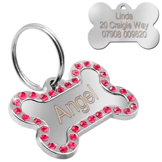 Personalised Engraved Pet ID Tag Pet ID Tags BestPet Bling Bone Pink 