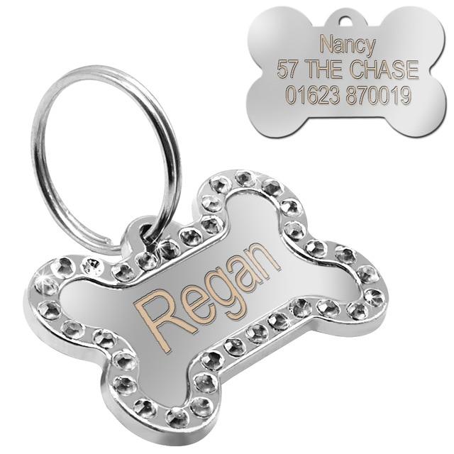 Personalised Engraved Pet ID Tag Pet ID Tags BestPet Bling Bone Silver 