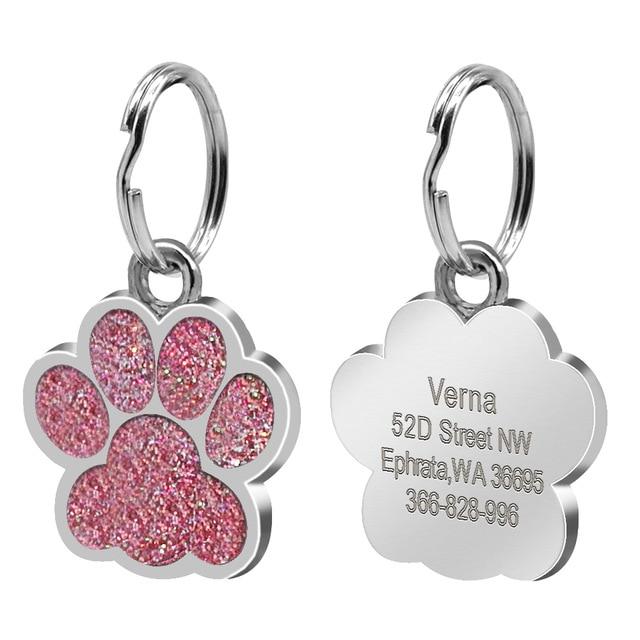 Personalised Engraved Pet ID Tag Pet ID Tags BestPet Paw Dark Pink 