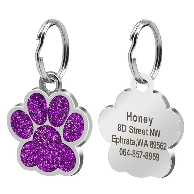 Personalised Engraved Pet ID Tag Pet ID Tags BestPet Paw Purple 