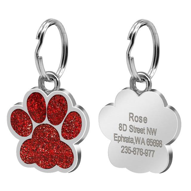 Personalised Engraved Pet ID Tag Pet ID Tags BestPet Paw Red 