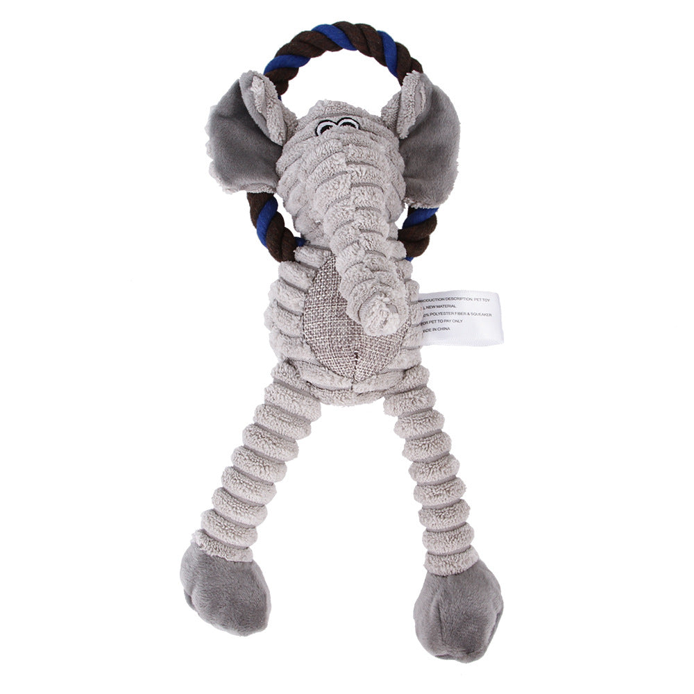 Rope &amp; Squeak Plush Dog Chew Toy Dog Toys BestPet Elephant 