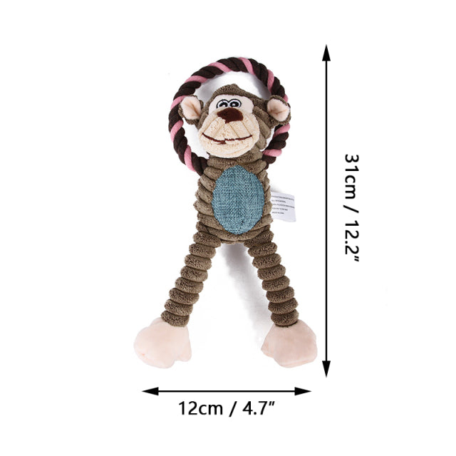 Rope &amp; Squeak Plush Dog Chew Toy Dog Toys BestPet Monkey 