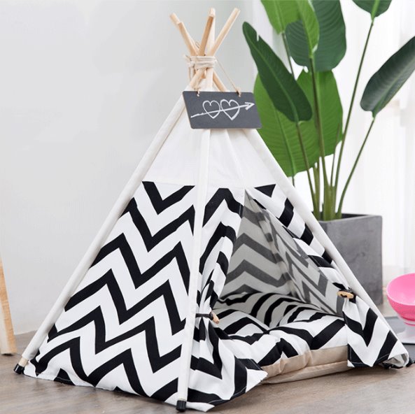 TeePee Tent Pet Bed - 7 Designs! Dog Beds BestPet Black Stripe Small 
