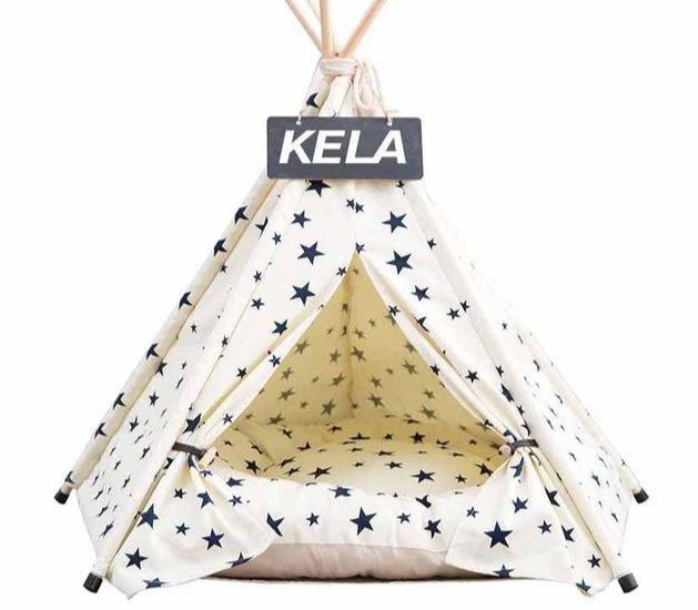 TeePee Tent Pet Bed - 7 Designs! Dog Beds BestPet Cream With Blue Star Small 